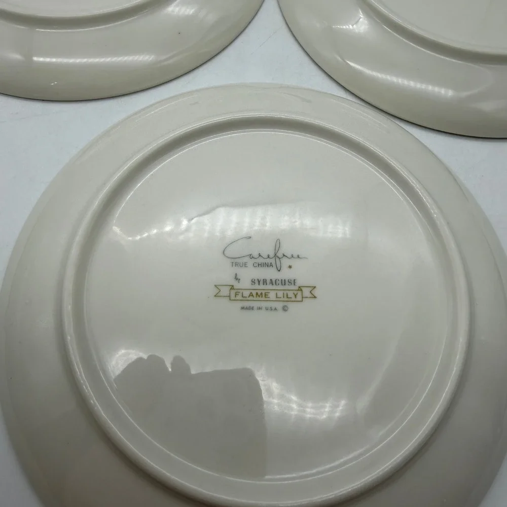 Syracuse Carefree Flame Lily Bread Butter Plates Set of 4 Mid Century Modern USA